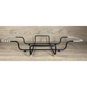 Vtg Casserole Cradle Kitchen Black Metal White Wrapped Handles 8" x 8"